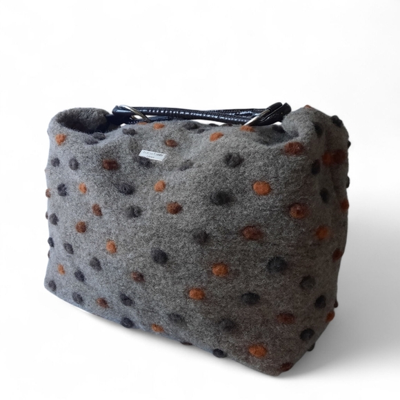 TERESA CAMBI Italy Large Felted Wool Pom Shoulder Bag Hobo Weekender Boho Tote - Picture 14 of 14